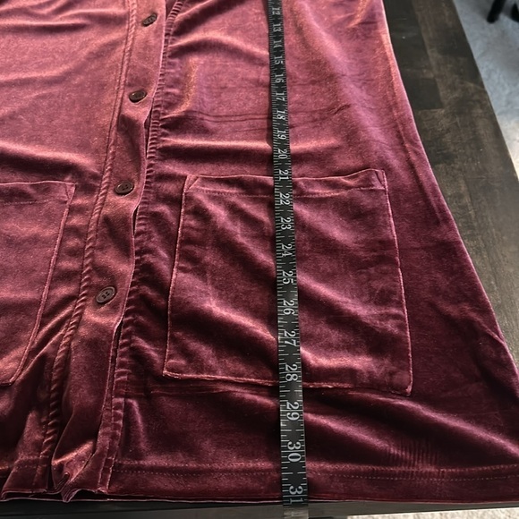 Evystree Wine Velour Longline Cardigan Patch-pockets New Size Small - Picture 7 of 7